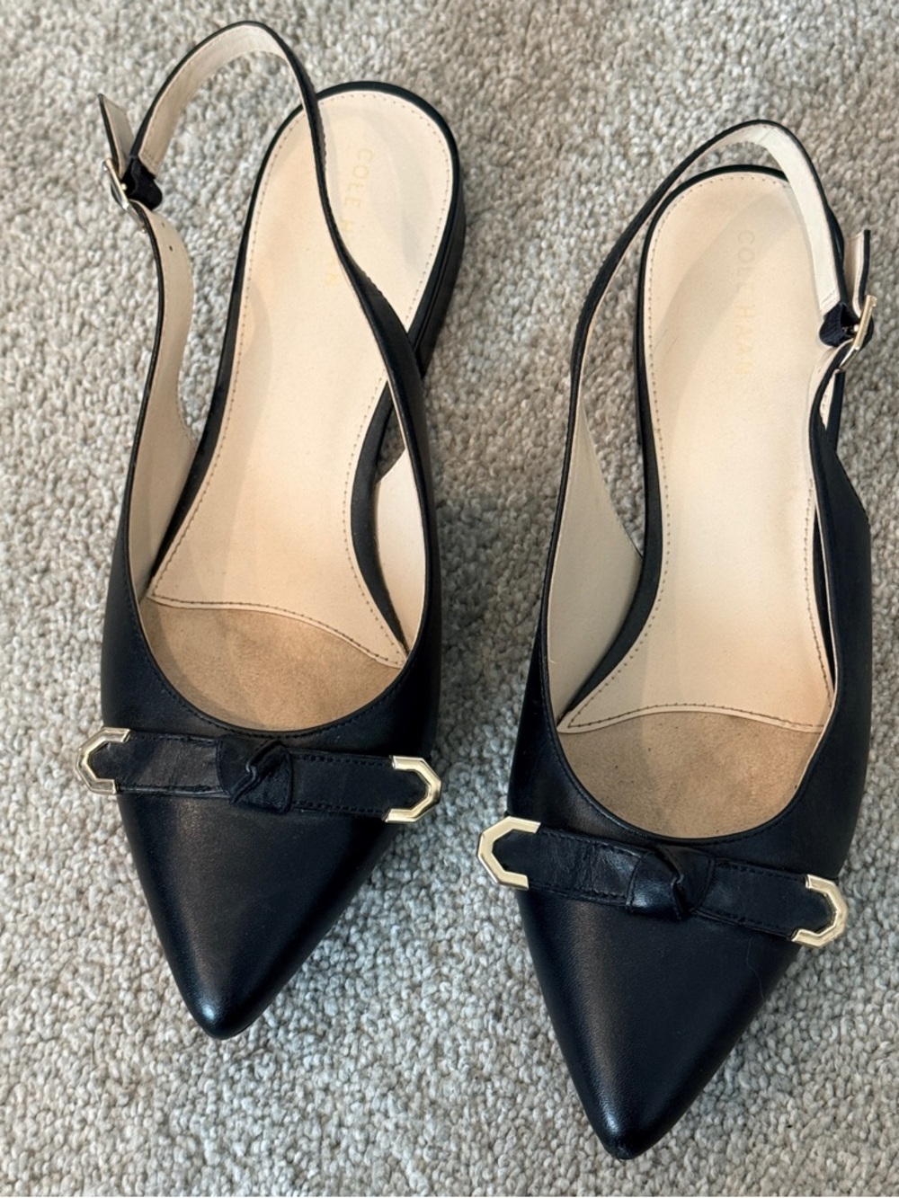 Cole Haan Women's Menlo Skimmer Black Leather Slingback Flats W22639 Size 9 B